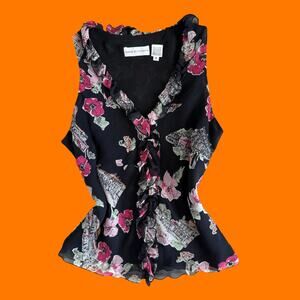 00's vintage 100% silk chiffon romantic ruffled y2k sleeveless blouse Size 8
